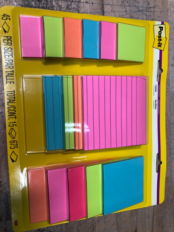 Photo 2 of Post-it Super Sticky Notes Assorted Sizes Supernova Neons Lined 15 Pads
