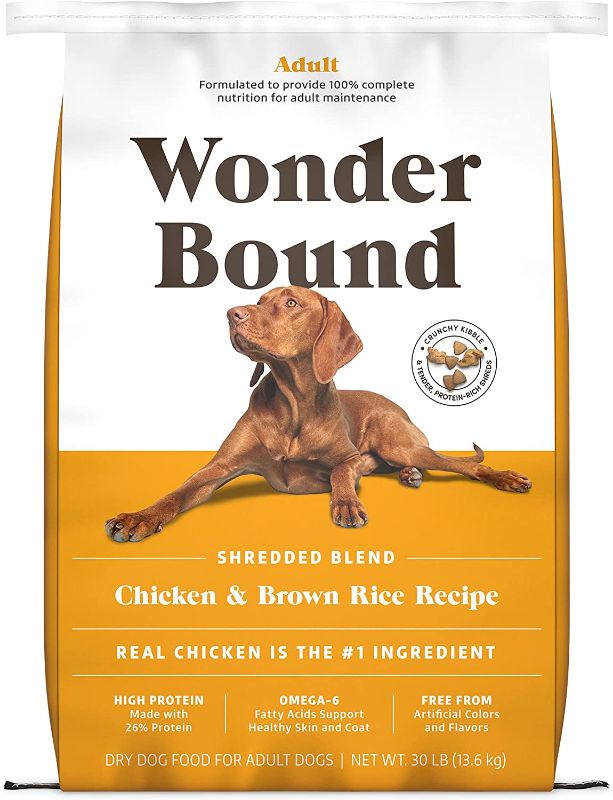 Photo 1 of ** EXP: 08/06/2022 **  ** NON-REFUNDABLE **  * SOLD AS IS **
Amazon Brand - Wonder Bound High Protein, Adult Dry Dog Food - Chicken & Brown Rice Recipe, 30 lb bag
