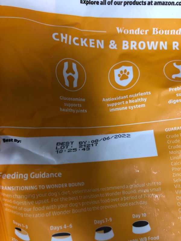 Photo 3 of ** EXP: 08/06/2022 **  ** NON-REFUNDABLE **  * SOLD AS IS **
Amazon Brand - Wonder Bound High Protein, Adult Dry Dog Food - Chicken & Brown Rice Recipe, 30 lb bag
