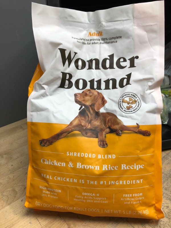 Photo 2 of ** EXP: 08/06/2022 **  ** NON-REFUNDABLE **  * SOLD AS IS **
Amazon Brand - Wonder Bound High Protein, Adult Dry Dog Food - Chicken & Brown Rice Recipe, 30 lb bag
