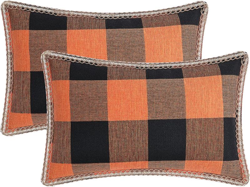 Photo 1 of ** SETS OF 3 **
Simmore Buffalo Check Plaid Lumbar Pillow Covers 12x20 Inch, Farmhouse Decorative Linen Throw Pillow Cover for Sofa Couch, Black and Orange, Set of 2
