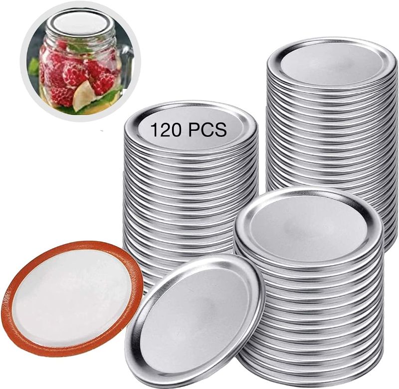 Photo 1 of ** SETS OF 2 **
120 Pcs Canning Jar Lids Regular Mouth Mason Jar Lids, 68mm Split-Type Leak Proof Ball Mouth Canning Lids, Reusable Metal Canning Jar Lids (Silver) (120Pcs)
