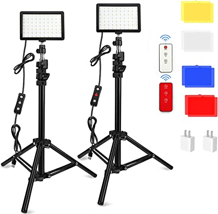 Photo 1 of 2 Pack 70 LED Video Light with Tripod Stand/Color Filters/Remote Control/USB Wall Charger, Obeamiu 5600K USB Studio Shooting Kit for Photography Lighting, Game Streaming, Conference Zoom Calls

