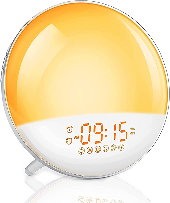 Photo 1 of Wake Up Light Sunrise Alarm Clock with FM Radio & Snooze for Heavy Sleepers, Bedroom, Sunlight Simulation Clock Radio with Dual Alarms, White Noise, 7 Natural Sounds, Ideal for Gift
