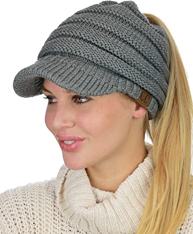 Photo 1 of C.C BeanieTail Warm Knit Messy High Bun Ponytail Visor Beanie Cap
