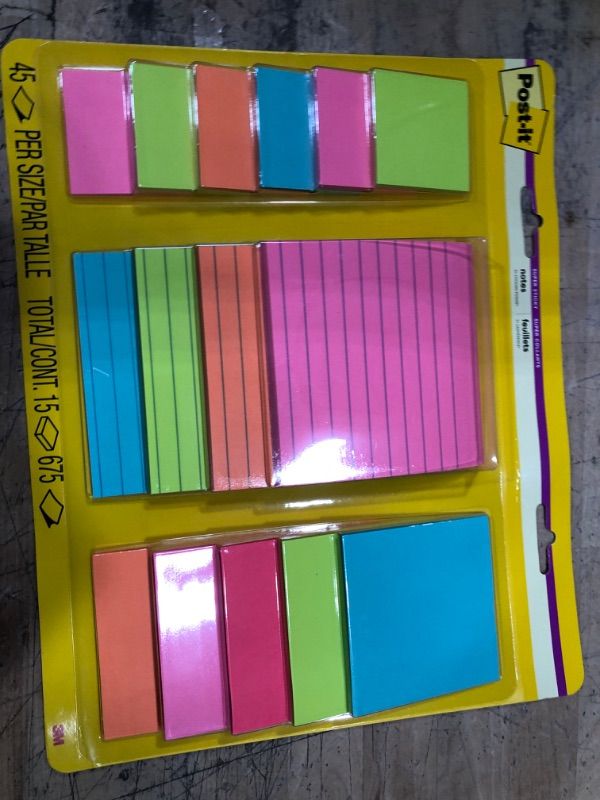 Photo 2 of Post-it Super Sticky Notes Assorted Sizes Supernova Neons Lined 15 Pads
