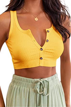 Photo 1 of Aoysky Women's Ribbed Crop Tank Tops Summer Sleeveless Button Up Knit Camisole Vest Shirts SIZE XXL