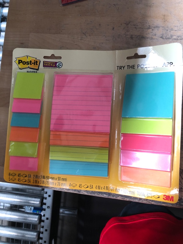 Photo 2 of Post-it Super Sticky Notes, Assorted Sizes, 15 Pads, 2x the Sticking Power, Miami Collection, Neon Colors (Orange, Pink, Blue, Green), Recyclable (4423-15SSMIA)