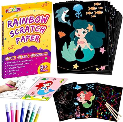 Photo 1 of 2 PACKS OF pigipigi Scratch Paper Art for Girls: Rainbow Scratch Paper Crafts Kits Arts Supplies Drawing Note Pads for Kids Toddler Ages 3 4 5 6 7 8 9 10 11 12 Party Favor Birthday Halloween Christmas Game Gift