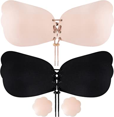 Photo 1 of SUPSweet Candyy Push Up Sticky Bra Invisible Silicone Self Adhesive Bra Strapless Sticky Invisible Push up Silicone Bra for Backless Dress with Nipple Covers Nude (Black&Beige, D)