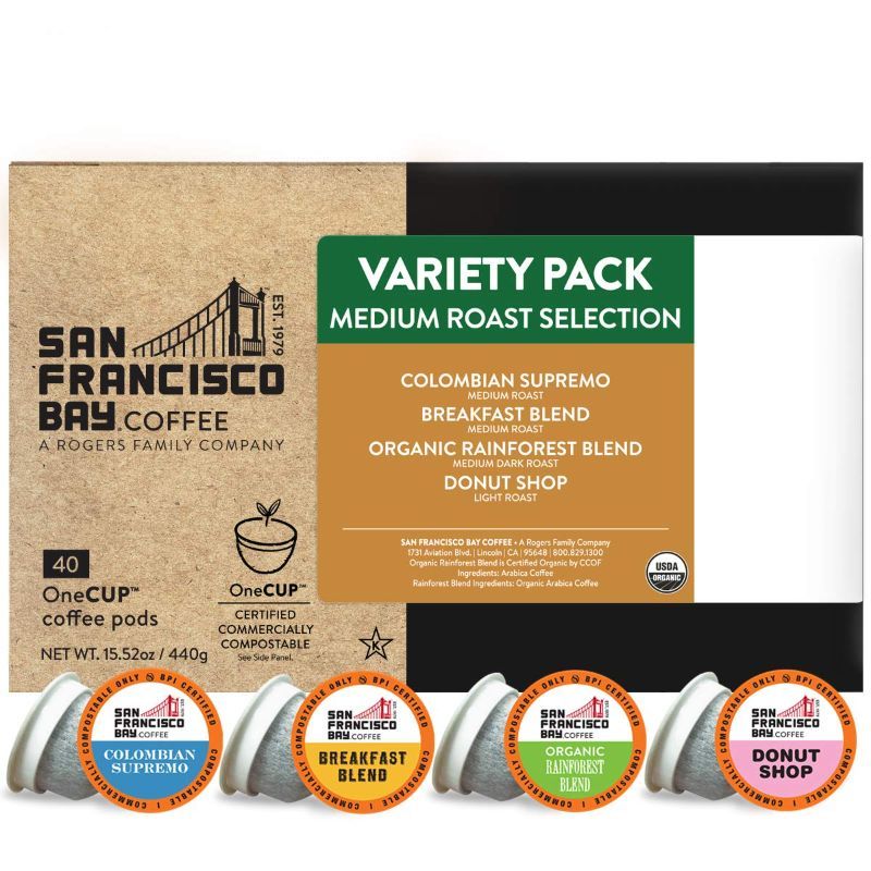 Photo 1 of ** EXP: 21 DEC 2022 **   *** NON-REFUNDABLE **  ** SOLD AS IS **
SF Bay Coffee OneCUP Medium Roast Variety Pack 40 Ct Compostable Coffee Pods, K Cup Compatible including Keurig 2.0