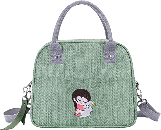 Photo 1 of ZMTTOP Reusable Lunch Bag for Women/girls Cute Tote Bag with Brand Ribbon and Shoulder Strap, Cooler Reusable Lunch Box for Office,School,Outdoor,Work(Green)