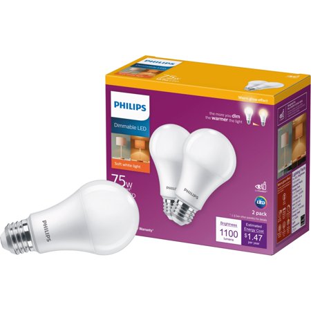 Photo 1 of 3-boxes**Philips LED 75-Watt A19 General Purpose Household Light Bulb Frosted Soft White Warm Glow Dimmable E26 Medium Base (2-Pack)
