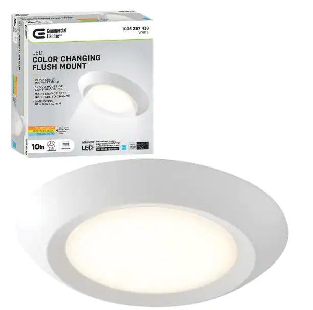 Photo 1 of 10 in. 18-Watt Color Selectable LED Flush Mount Disk Light J-Box Compatible Dimmable 1500 Lumens
