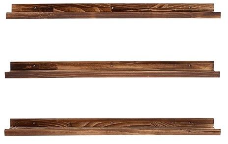 Photo 1 of 48 Inch Picture Ledge Shelf Set of 3, Wall Mount Carbonized Black Floating Wall Shelves Dark Brown 