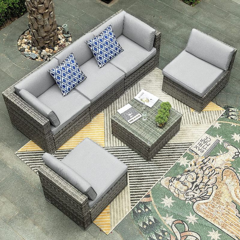 Photo 1 of *INCOMPLETE* YITAHOME 6 Pieces Patio Furniture Set, Outdoor Sectional Sofa PE Rattan Wicker Conversation Set Outside Couch with Table and Cushions for Porch Lawn Garden Backyard, Grey *MISSING BOX* 
