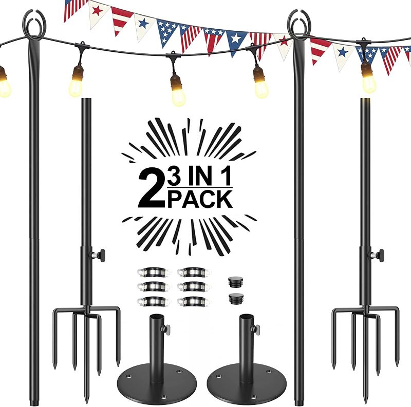 Photo 1 of **PARTS ONLY** JUZIHAO String Light Poles for Outside, 9ft Sturdy 5-Prong Fork Metal Poles, Posts for Outdoor Hanging Lights for Party, Garden, Deck, Bistro, Wedding Decorations(2 Pack)
