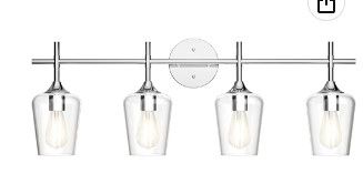 Photo 1 of Ralbay Chrome Bathoom Vanity Light 4 Light Industrial Farmhouse Chrome Bathroom Light Fixtures Over Mirror Clear Glass Chrome Vanity Light for Bathroom Wall Lighting Fixtures Over Mirror