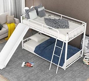 Photo 1 of **parts only** HUIJU Metal Bunk Bed with Slide, Twin Over Twin Bunk Slide Bed for Kids Teens Adults/Easy to Assemble, White