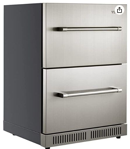 Photo 1 of VEVOR 24" Undercounter Built-in Refrigerator 5.12 Cu.ft. Double Drawer Indoor/Outdoor Beverage Fridge with 32-99°F Range, Ventilated Cooling for Home and Commercial Use Stainless Steel, Silver