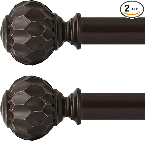 Photo 1 of Oneach 2 Pack 48''-84'' Adjustable Curtain Rod 1'' Brown Extendable Metal Single Window Rod for Curatins with Decorative Antique Resin Twisting Finials Drapery Treatment Window Rods
