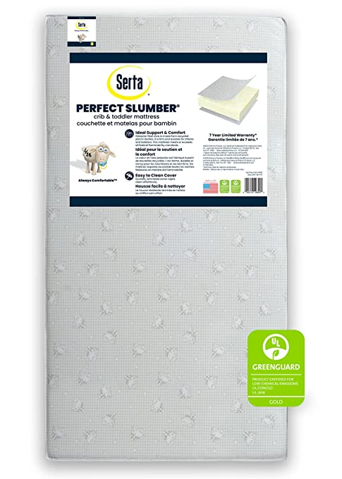 Photo 1 of Serta Perfect Slumber Dual Sided Crib and Toddler Mattress - Premium Sustainably Sourced Fiber Core - Waterproof - GREENGUARD Gold Certified (Non-Toxic) - 7 Year Warranty - Made in USA