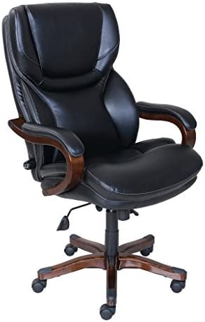 Photo 1 of Serta Big and Tall Executive Office Chair with Wood Accents Adjustable High Back Ergonomic Lumbar Support, Bonded Leather, Black
