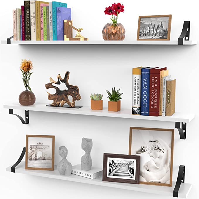 Photo 1 of 36 Inch Wall Shelves, Set of 3 White Modern Rustic Display Shelves, Wall Mount Picture Ledges w/ Brackets by Icona Bay
