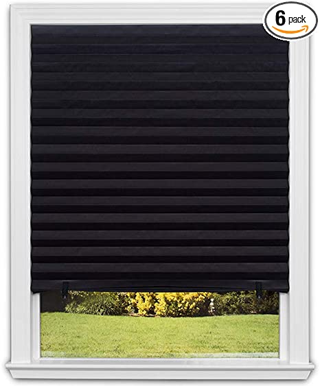 Photo 1 of Redi Shade No Tools Original Trim-at-Home Pleated Blackout Paper Shade Black, 36 in x 72 in, 6 Pack
