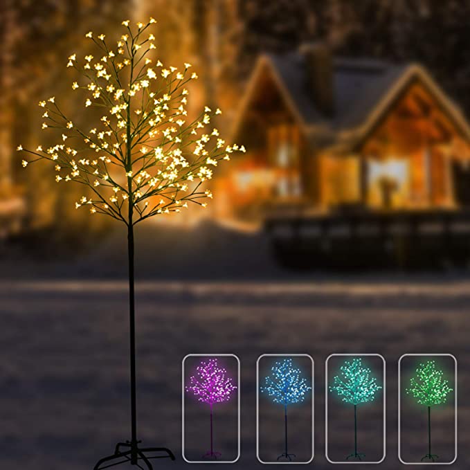 Photo 1 of 7FT Light Up Cherry Tree, 17 Color Changing LED Lighted Christmas Tree for indoor outdoor decoration, Remote Control Warm White Blue Pink Green Multicolor Lit for Living Room Yard Balcony Garden Decor
