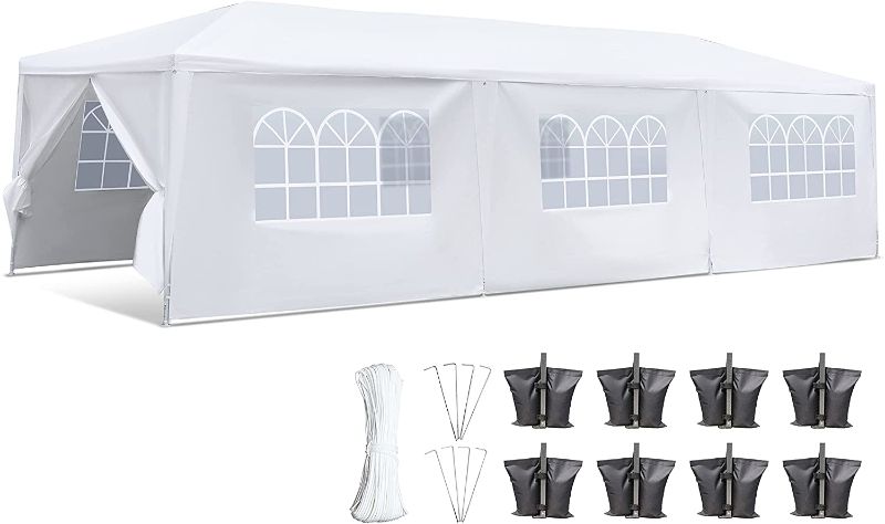 Photo 1 of *USED*- SereneLife SLTET30 Party Commercial Instant Shelter with 4 Walls-Waterproof Tent with 8 Sand Bags, One Size, White
