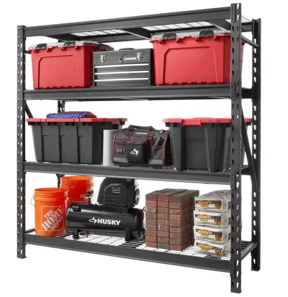 Photo 1 of (PARTS ONLY; MISSING MANUAL; DENTED) Husky 4-Tier Heavy Duty Industrial Welded Steel Garage Storage Shelving Unit in Black (77 in. W x 78 in. H x 24 in. D)