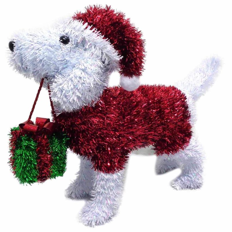 Photo 1 of 4 PACK- Ashland Tinsel Santa Dog 14" Holiday Tabletop Decor, Red White Black
