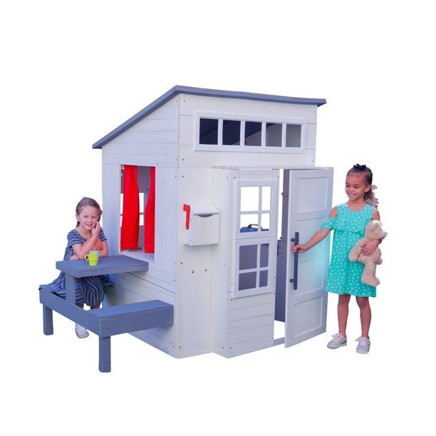 Photo 1 of KidKraft Modern Outdoor Wooden Playhouse with Picnic Table, Mailbox & Outdoor Grill, White
