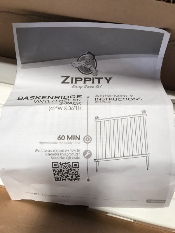 Photo 2 of **USED*- Zippity Outdoor Products ZP19037 No Dig Baskenridge Semi-Permanent Vinyl Fence, White (36in H x 42in W)- 2 pack
