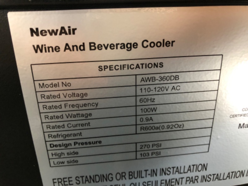 Photo 5 of NewAir Dual Zone 24 in. Built-In 18-Bottle and 58 Can Wine and Beverage Cooler Fridge with French Doors - Stainless Steel