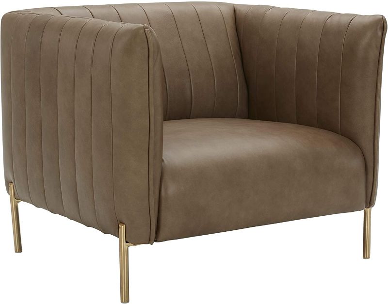 Photo 1 of *CHAIR ONLY MISSING LEGS** Amazon Brand – Rivet Frederick Mid-Century Channel Tufted Leather Chair, 38"W, Taupe
