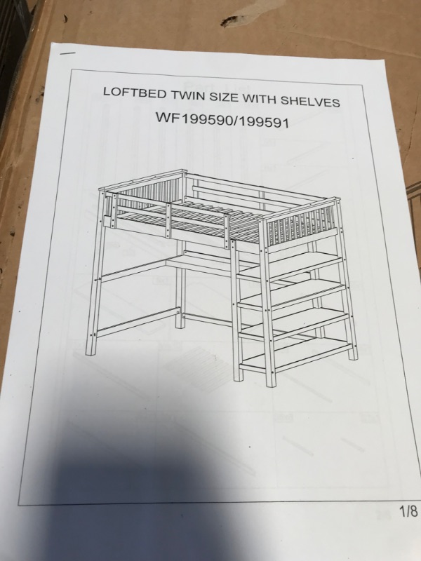 Photo 6 of **INCOMPLETE BOX 1 OF A SET*- Longrune Wooden Twin Size Loft Bed with Storage Shelves and Under-Bed Desk, for Bedroom Dorm, Espresso
