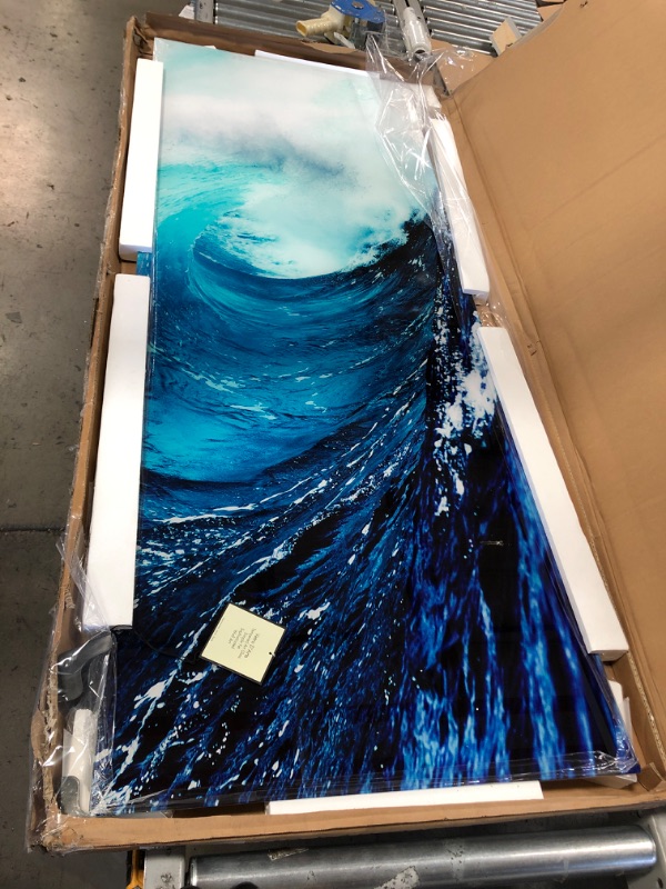 Photo 2 of *EMPIRE ART DIRECT*
24 in. x 63 in. "Blue Wave 2" Frameless Free Floating Tempered Glass Panel Graphic Wall Art