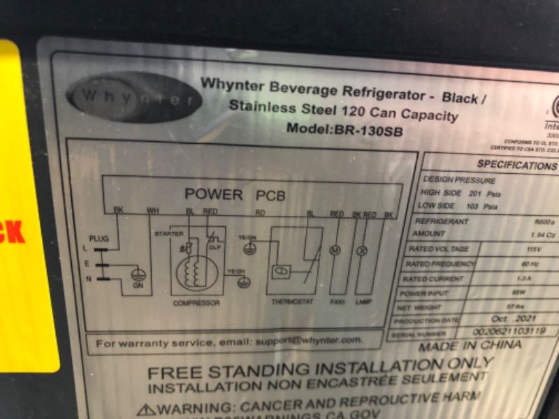 Photo 2 of **door is loose, needs to be firmly adjusted**
Whynter BR-130SB Internal Fan Beverage Refrigerators, Black/Stainless Steel
