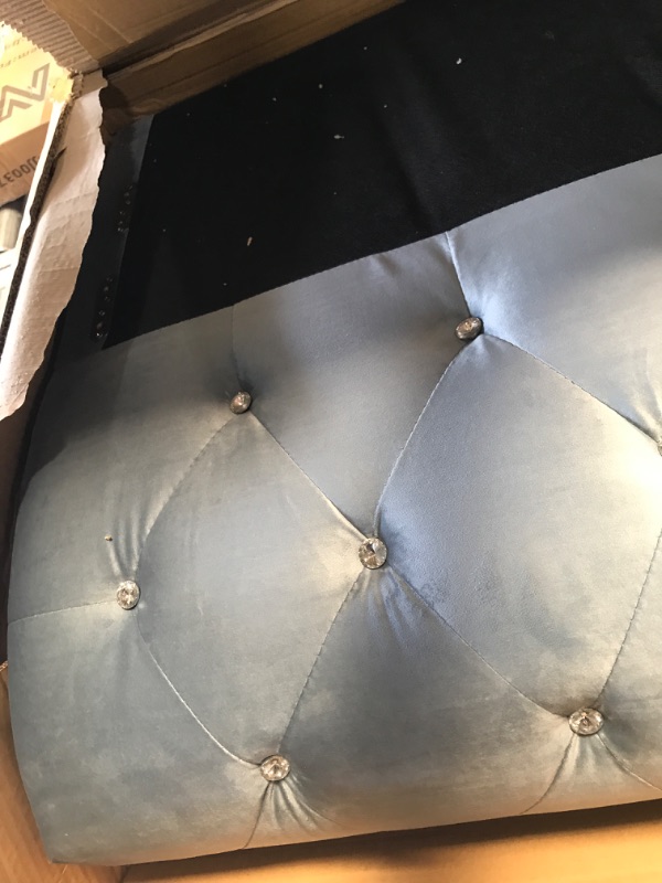 Photo 3 of **** BOX 1 OF A SET***         Baxton Studio Abbie Light Blue Velvet Upholstered and Crystal Tufted Queen Daybed with Trundle
