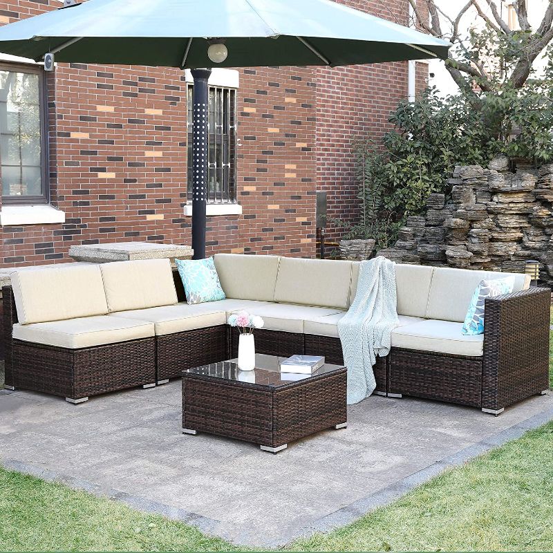 Photo 1 of ***NOT COMPLETE***PARTS ONLY***
YITAHOME 7 Piece Outdoor Patio Furniture Sets, Garden Conversation Wicker Sofa Set, and Patio Sectional Furniture Sofa Set with Coffee Table and Cushion for Lawn, Backyard, and Poolside, Brown
