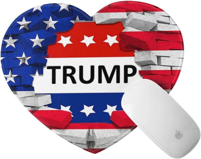 Photo 1 of Mini Mouse Pad with Stitched Edge Heart Shape Mouse Mat American USA Trump Flag Non-Slip Rubber Base Mousepad for Laptop Computer & Pc Office Home 8x9.4 in