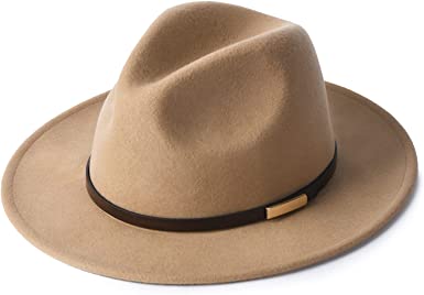 Photo 1 of FURTALK Fedora Hats for Men Women 100% Australian Wool Felt Wide Brim Hat Leather Belt Crushable Packable