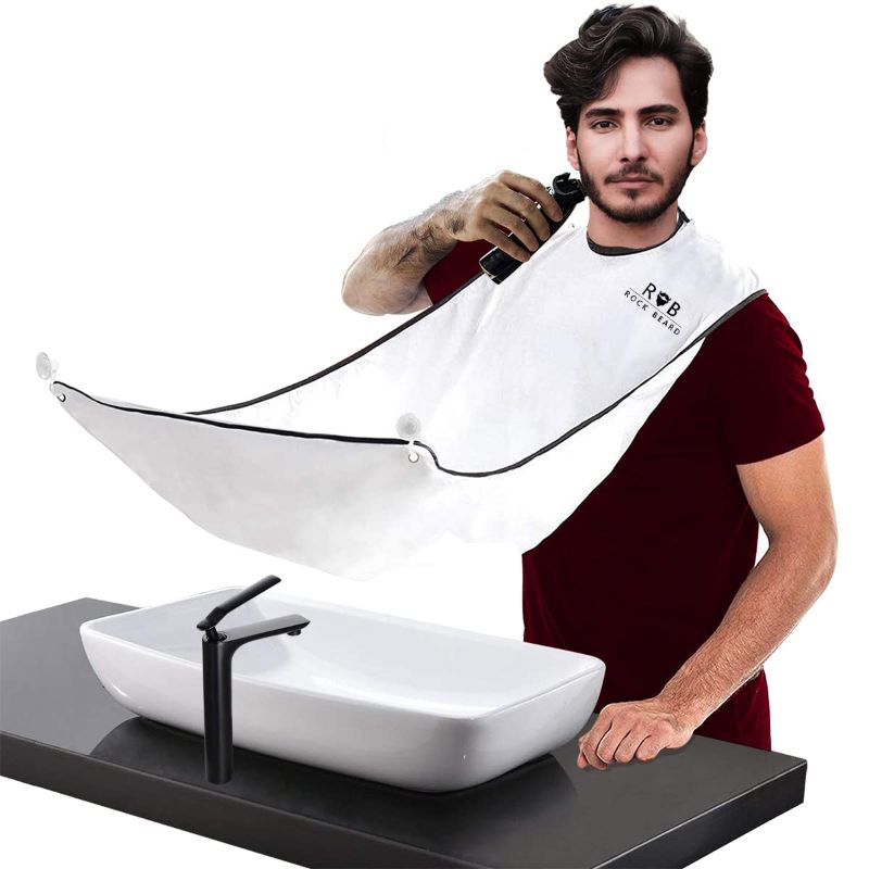 Photo 1 of Beard Apron Cape for Men Trimming and Shaving, Waterproof and Non-Stick Beard Clippings Catcher Bib with 4 Suction Cups?Best Gift for Man/husband/boyfriend

