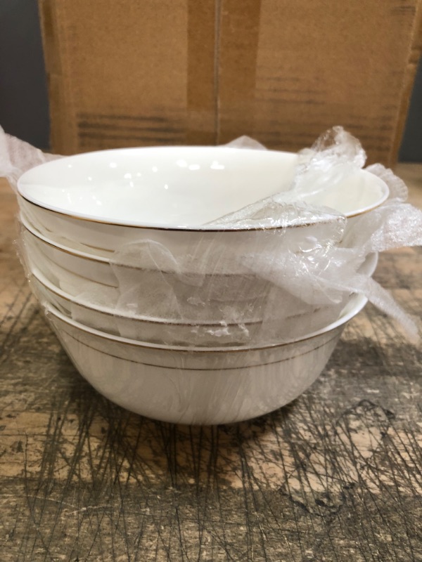 Photo 2 of ?20% off?DUJUST 1st-Class Bone-china Cereal Bowls Set (20 OZ), Luxury Design with Handcrafted Golden Trim, Top Grade Porcelain Bowls for Kitchen, Bowls for Cereal/Soup/Rice/Salad, Set of 4(6in)
