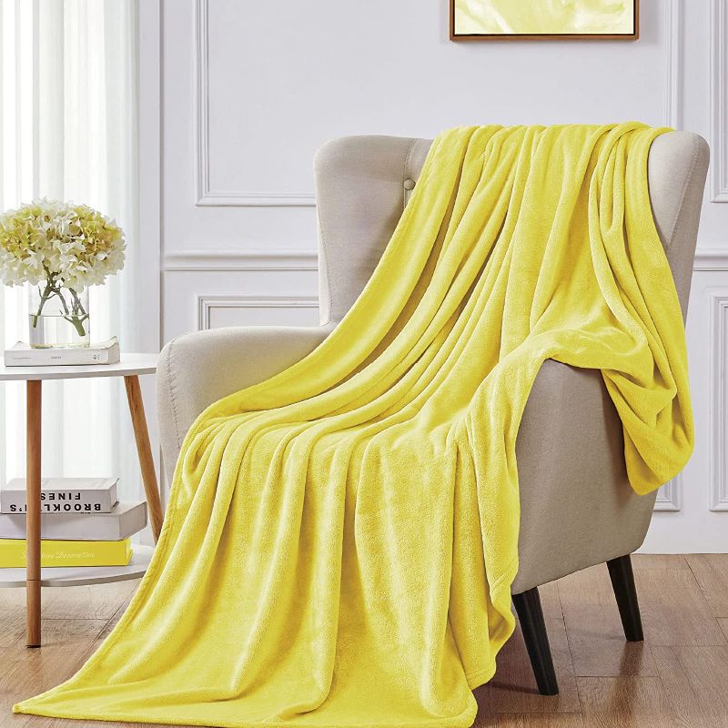 Photo 1 of Walensee Yellow Fleece Blanket Plush Throw Fuzzy Lightweight (Throw Size 50x60 Yellow/Lemon Canary Yellow) Super Soft Microfiber Flannel Blankets for Couch, Bed, Sofa Warm and Cozy for All Seasons
