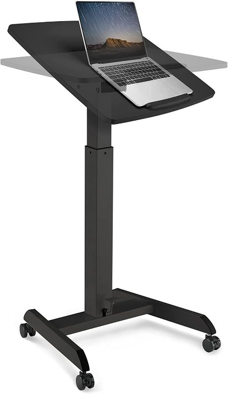 Photo 1 of OCOMMO Height Adjustable and Tilt Laptop Stand Lectern, Workstation with Wheels, Pneumatic Adjustable Podium with Tilt Laptop Table, Black
