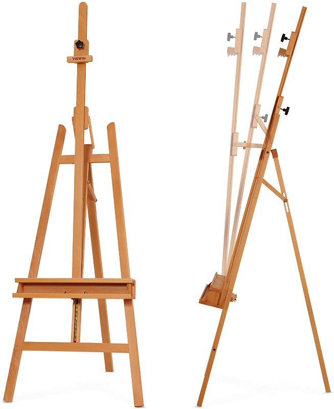 Photo 1 of VISWIN Inclinable A-Frame Easel of Maximum Height 89", Holds Canvases Up to 49", Large Studio Art Easel with Storage Tray, Solid Beech Wood Painting Easel 