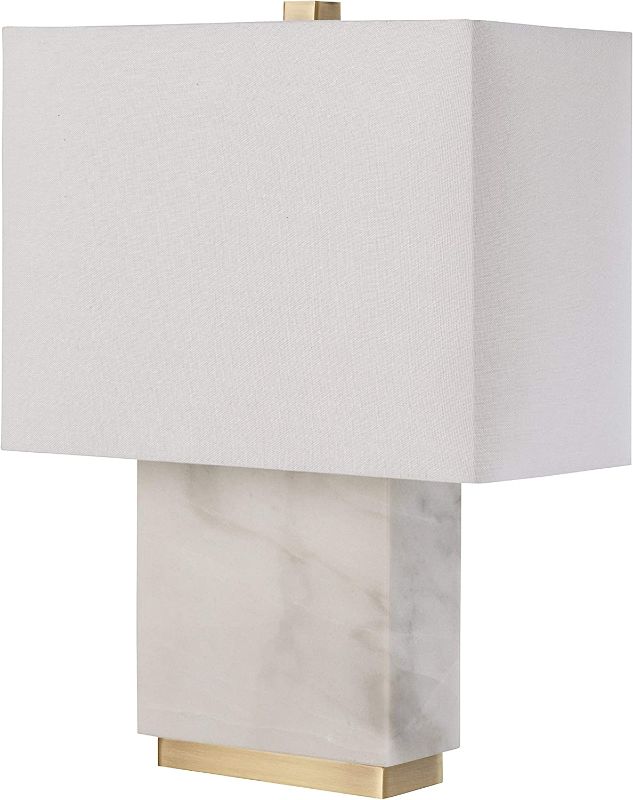 Photo 1 of Amazon Brand – Rivet Mid-Century Modern Rectangle Living Room Table Lamp with LED Light Bulb, 17"H, White Marble and Brass